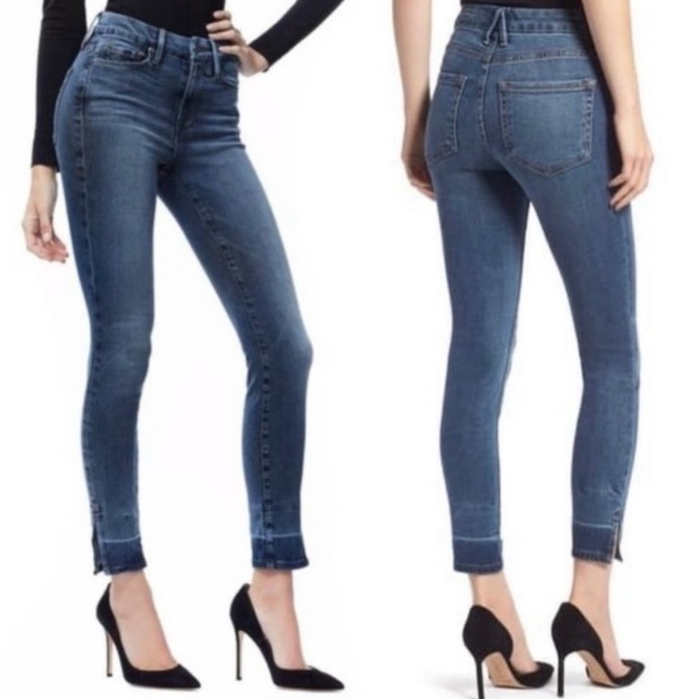 Good American Mid Blue Ankle Crop Skinny Jeans